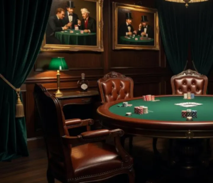 Soukromý kartářský salón Bravexuno s pokerovým stolem a tlumeným světlem